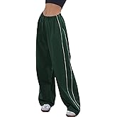 Himosyber Women's Parachute Pants Baggy Elasitc Waist Relaxed Y2K Track Pant Trousers