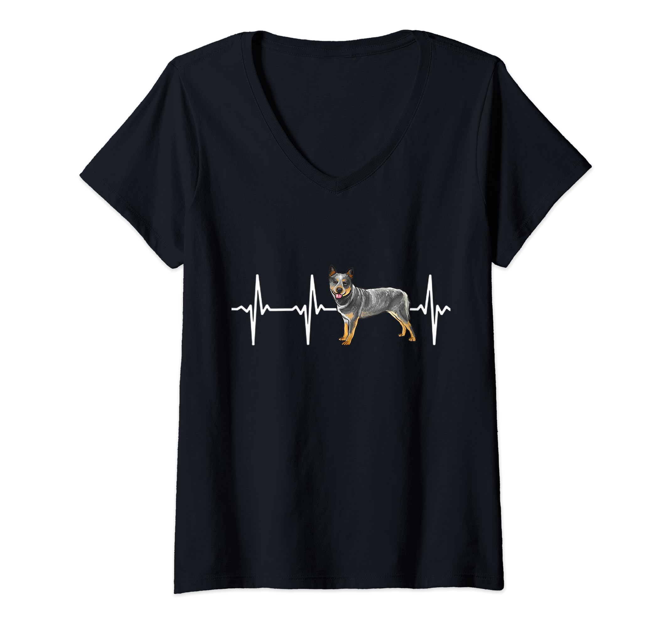 Womens Australian Cattle Dog Heartbeat Love My Dog V-Neck T-Shirt