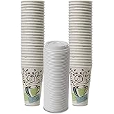 Dixie PerfecTouch WiseSize Coffee Design Insulated Paper Cup, 16oz Cups and Lids Bundle (16 oz, 50 Cups, 50 Lids)