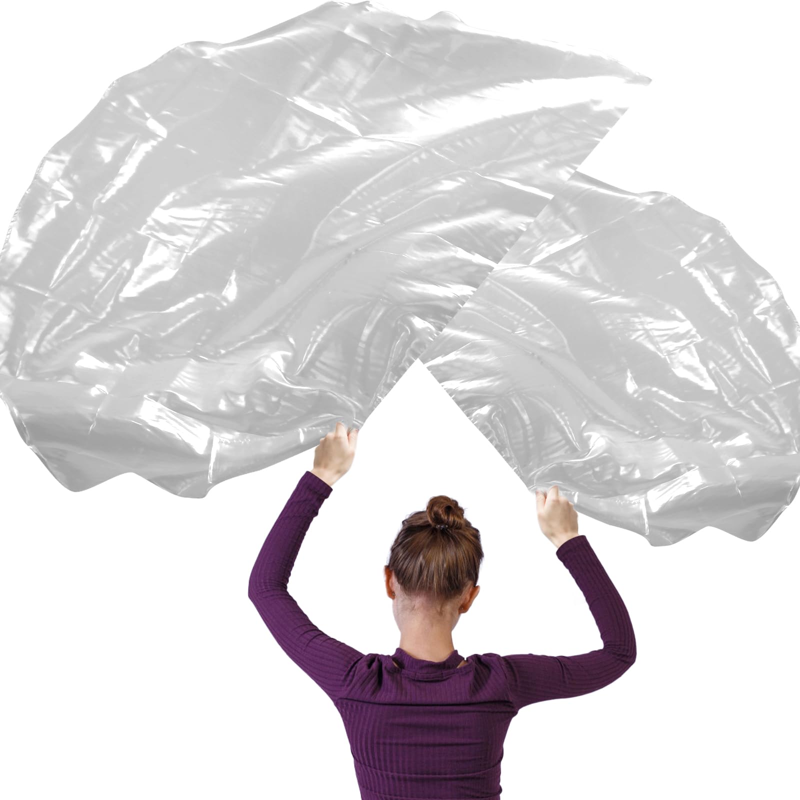 2pcs Semicircle Worship Flag, 55.1x36.2 Inch Dance Flags with 2 Telescopic Rods Shiny Praise Flag Smooth Worship Banner Metallic Sheen Praise Flag for Dance Church (Silver)