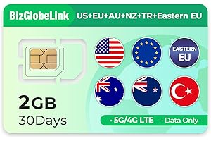 EIOTCLUB International Data SIM Card for Travel - USA & Europe & Australia & New Zealand & Eastern Europe & Turkey 5G/4G/LTE Coverage - No Contract, Easy Management, 3 in 1 SIM Data only No Phone Number