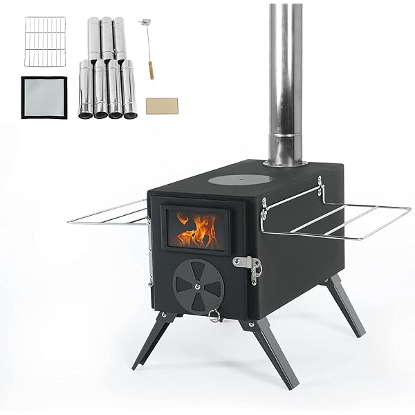 Amazon.com: YUMEBUY Outdoor Camping Stove Camp Tent Stove, Portable Wood  Burning Stove with Chimney Pipe for Tent, Shelter, Camping Heating and  Cooking : Sports u0026 Outdoors