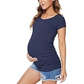 Liu & Qu Women's Maternity Classic Side Ruched T-Shirt Tops Mama Pregnancy Clothes