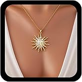 Xduargs Boho CZ Sunburst Pendant Necklace Gold Crystal Spike Sun Necklace Vintage Sunrise Choker Necklace Adjustable Sun Celestial Flower Chain Necklace Jewelry for Women