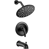 EMBATHER Black Shower Faucet Set with Tub Spout, Dual Function Shower Trim Kit(Rough-in Valve Included) with 9 Inch shower he