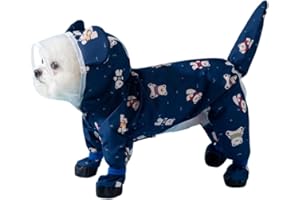 Harikaji Small Dog Raincoat, Tail Protect Feet Cover Waterproof Dog Rain Jacket Dog Rain Coat for Puppy Small Dogs (Navy Bear,L)