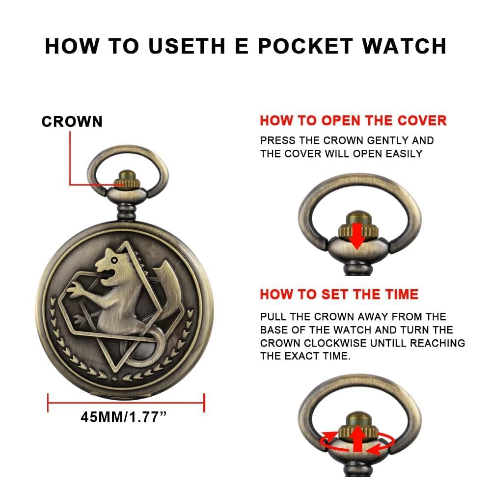 Tiong Nostalgia Movie Theme Design Alloy Quartz Pocket Watch with Chain Necklace Pendant & Gift Box