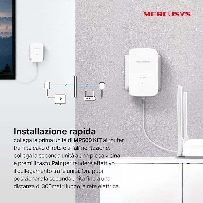 MP500 KIT Powerline AV1000Mbps HomePlug AV2 Plug & Play per Casa