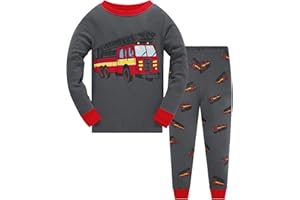 POPSHION Boys Pajamas 100% Cotton Toddler Clothes Set Planet Dinosaur Long Sleeve Sleepwear 2 Piece Kids Pjs Size 3-10 Years