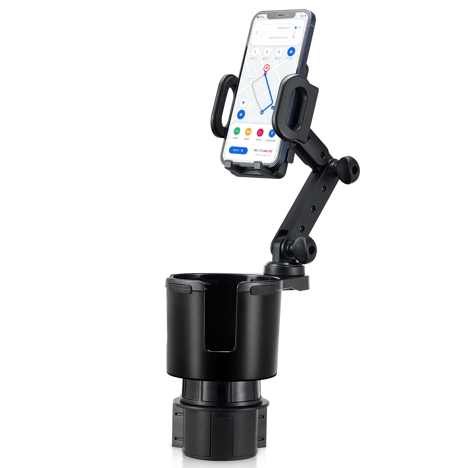 This Hill Car Cup Holder Expander 2-in-1 with Adjustable Base & 360° Rotating Phone Mount, Compatible with iPhone 17 Pro Max and Smartphones up to 4.13", Fits Large Bottles up to 3.78"