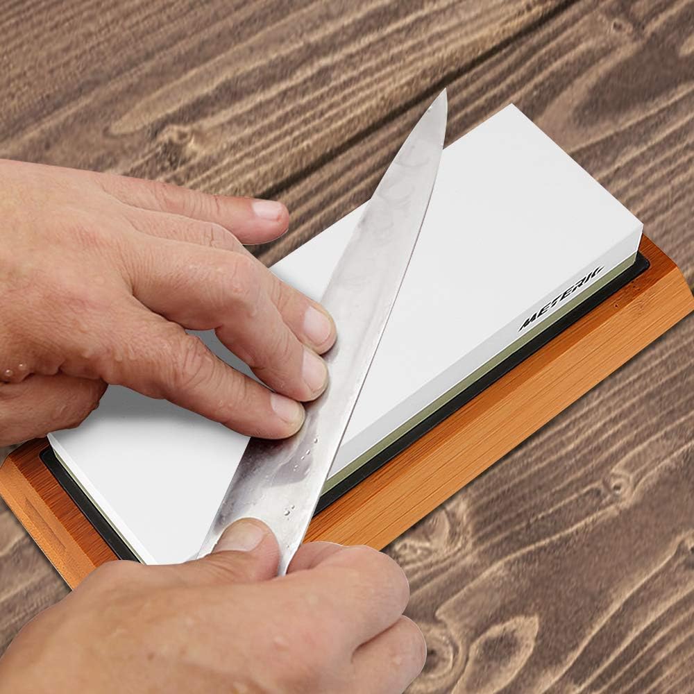 Sharpening Stone, Meterk Premium Whetstone Dual Side Grit 1000/6000 Knife Sharpener Stone with Non-slip Bamboo Base, Flattening Stone & Angle Guide, Sharpening Stone Set for Home & Kitchen: Kitchen & Dining