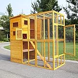 Sandinrayli Cat House Outdoor Run Wooden Cat Rabbit Home w/Outside Fun Run Small Animal Enclosure Cage