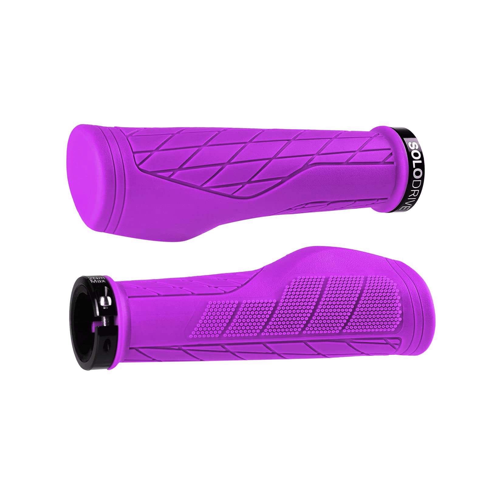 SOLODRIVE Ergonomic Design Mountain Bike Grips, Comfortable Bicycle Handlebar Grips, Single Lock-on and Non-Slip MTB Handle, Fit MTB, E-Bike, Hybrid, Scooter (Purple)