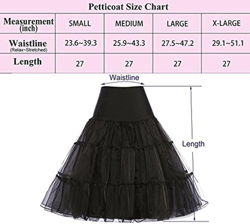 WOWBRIDAL Women's Vintage 50s Rockabilly Petticoat 25" Length Tutu Underskirt at  Women’s Clothing store