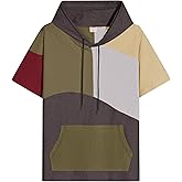 RUIZEHONG Mens Short Sleeve Hoodie Soft Cotton Color Block T-Shirt Sweatshirt Big Pocket Half Sleeve Summer Pullover