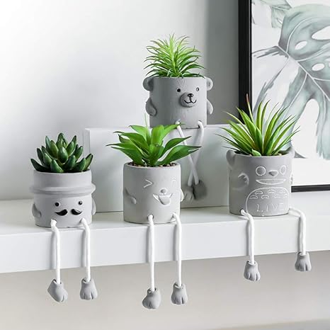 Amazon Co Jp シミュレーションの多肉植物の鉢植えの植物 創造的なぶら下がっている足の人形のセメントの植木鉢サボテン多肉植物の屋内リビングの居間の装飾 ホーム キッチン