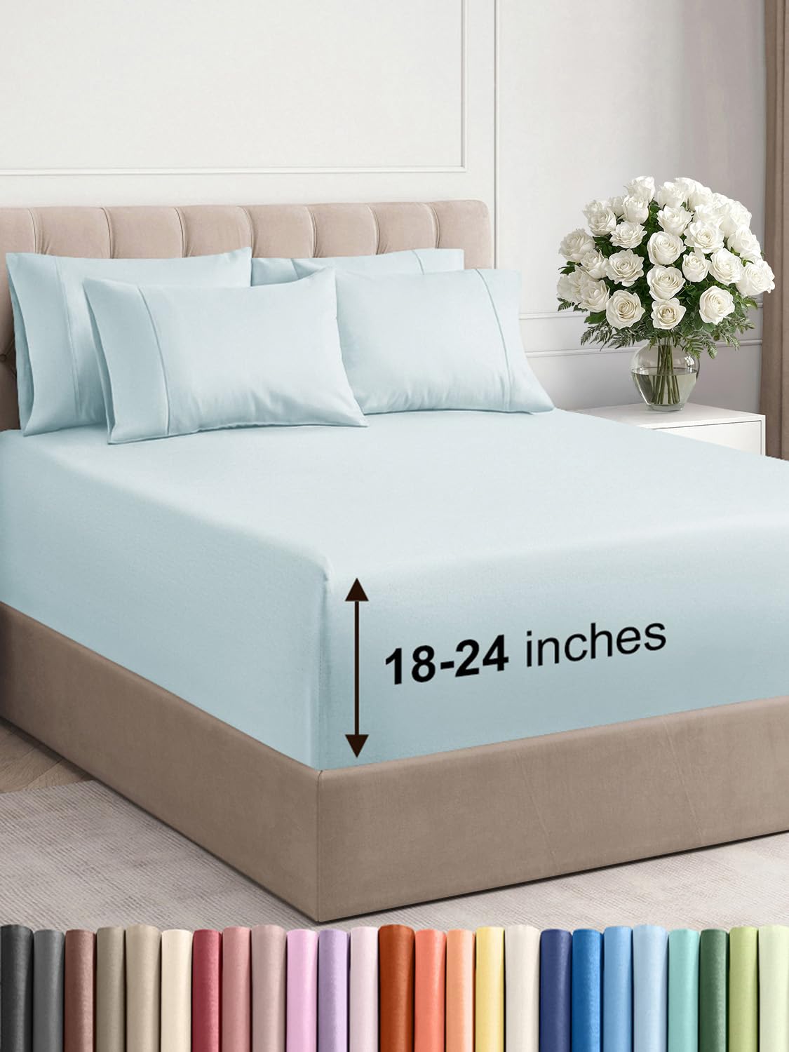 Photo 1 of Extra Deep Full Sheet Set - 6 Piece Breathable & Cooling Sheets - Hotel Luxury Bed Sheets Set - Easy & Secure Fit - Soft, Wrinkle Free & Comfy Sheets Set - Ice Blue Sheet Set with Extra Deep Pockets