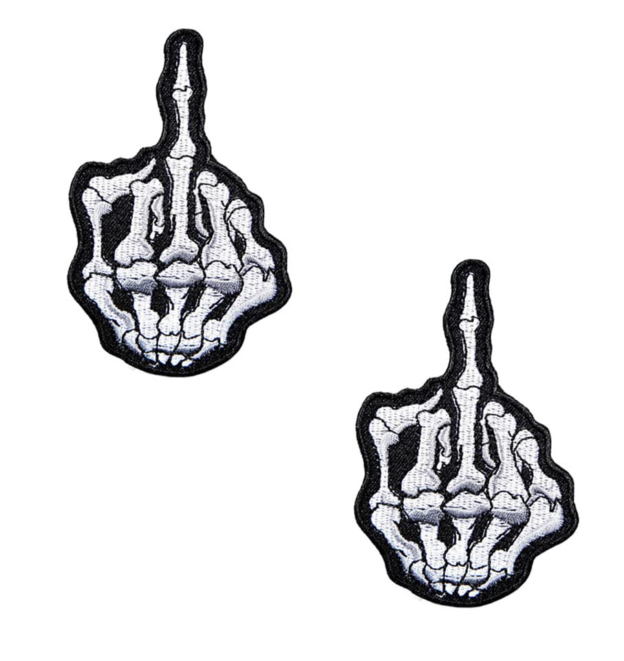 2 Packs Middle Skull Finger Skeleton Bone Ghost Fingers Embroidered Badge Hook & Loop Embroidered Hippie Punk Patch for Biker Motocycle Rider Clothes Jacket Jeans Uniform