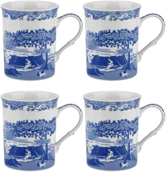 Portmeirion Home & Gifts Set of 4 Mugs, Porcelain, Blue and White, 8.5