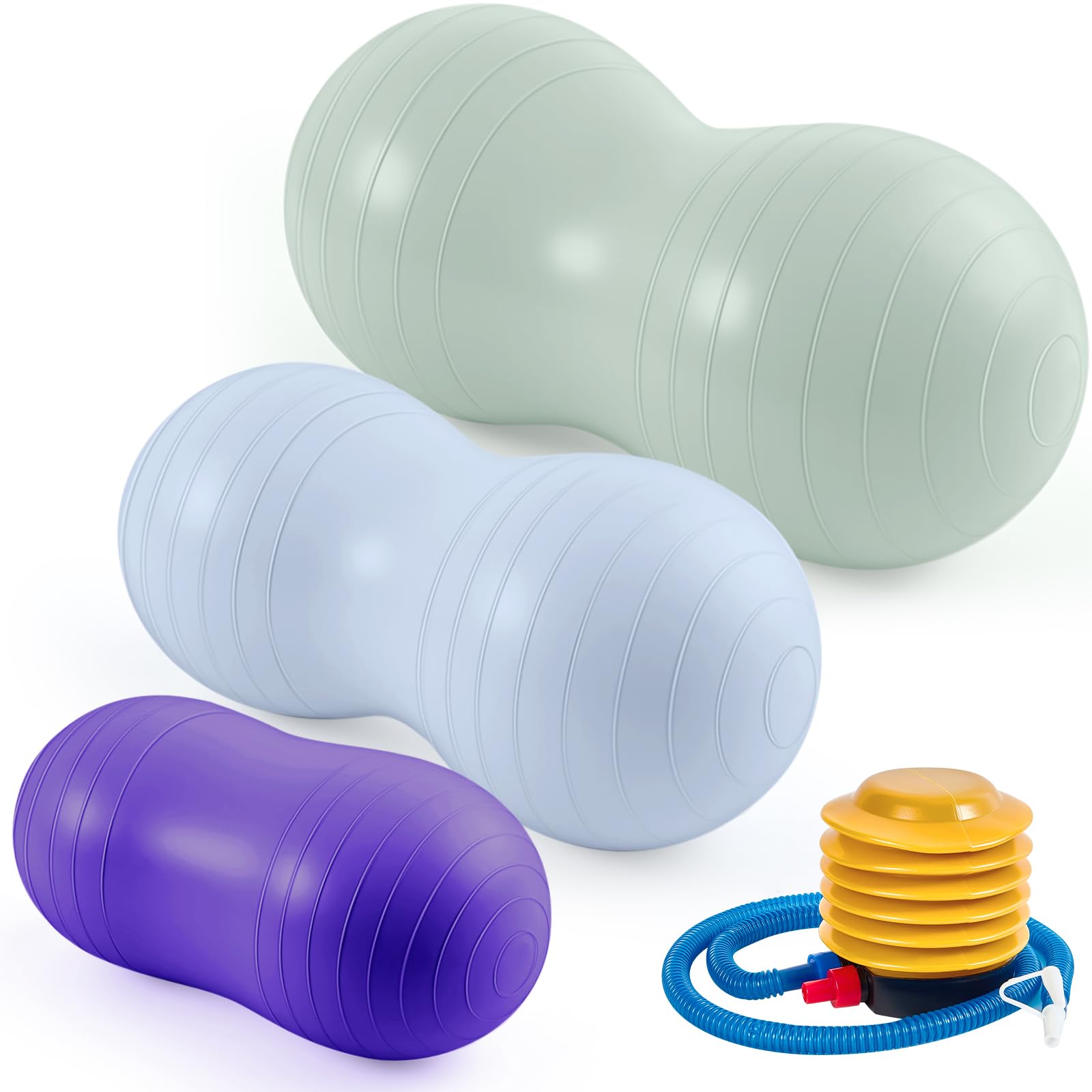 Photo 1 of Jexine 3-Piece Anti-Burst Peanut Shape Ball Set - Exercise Yoga Balance Stability Ball for Kid Therapy, Pregnancy, and Home Gym, Includes 1 Pump, 3 Size Options(Morandi Color)