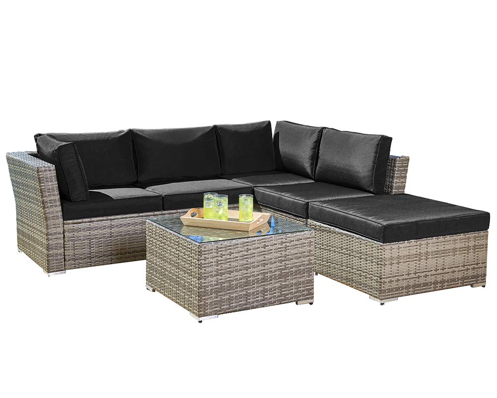 SUNCROWN Outdoor Sofa 4Piece Patio Furniture Set, Checkered Wicker and