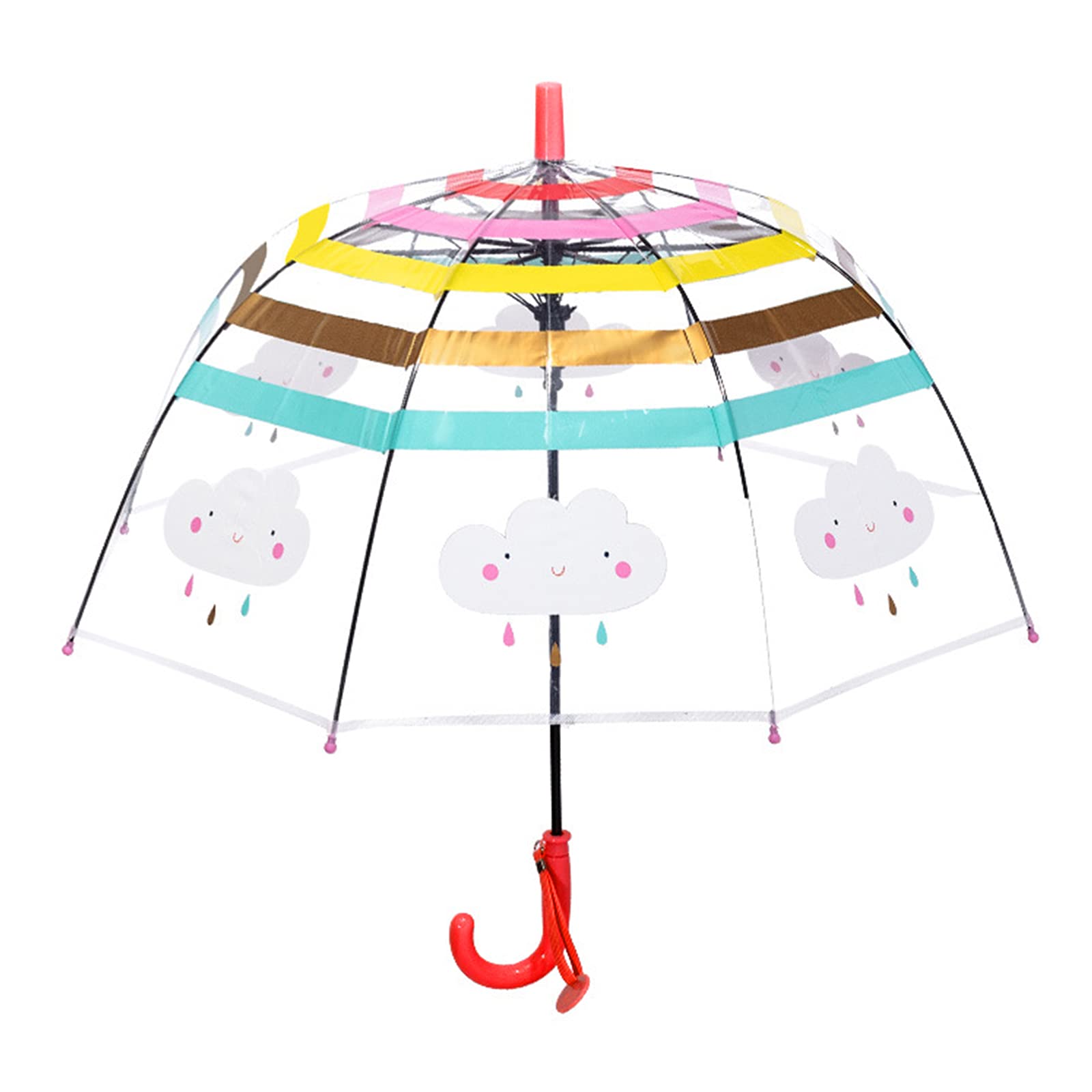 Kuppn Children Umbrella, Kids Transparent Umbrella Cartoon Cute Rainbow Cloud Arched Automatic Men and Women Clear Wind Long Handle Wind Umbrella with an Easy Grip Handle