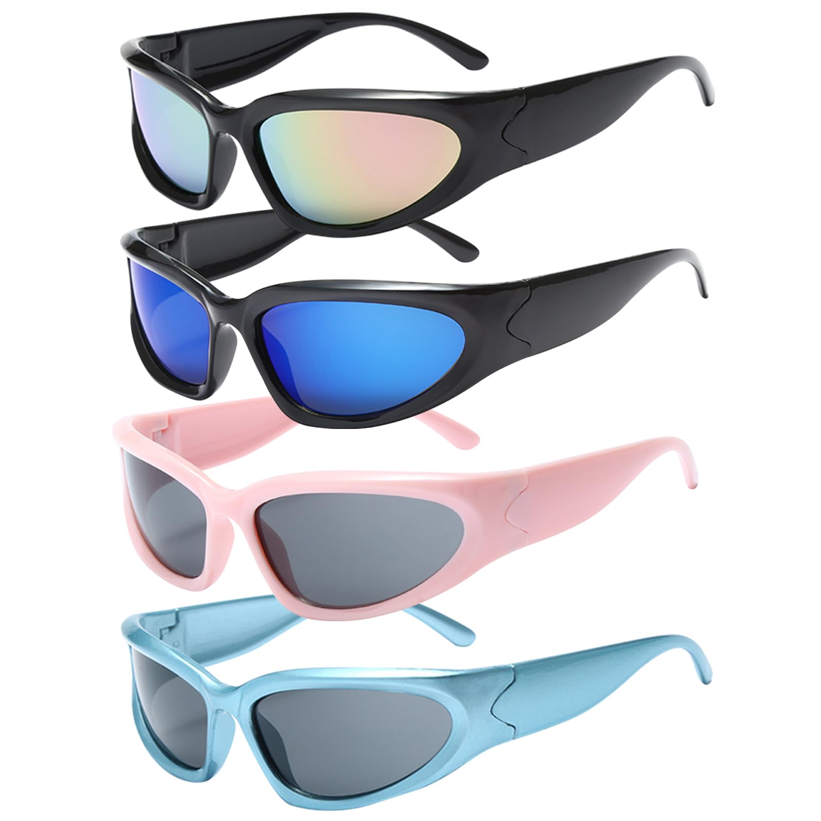 JSTHHTT 4 Pieces Kids Sunglasses, Party Glasses, Y2K Sunglasses, Rave Glasses, Festival Outfits Accessories, for Nightclub Birthday Party Stage Festival Halloween Concert