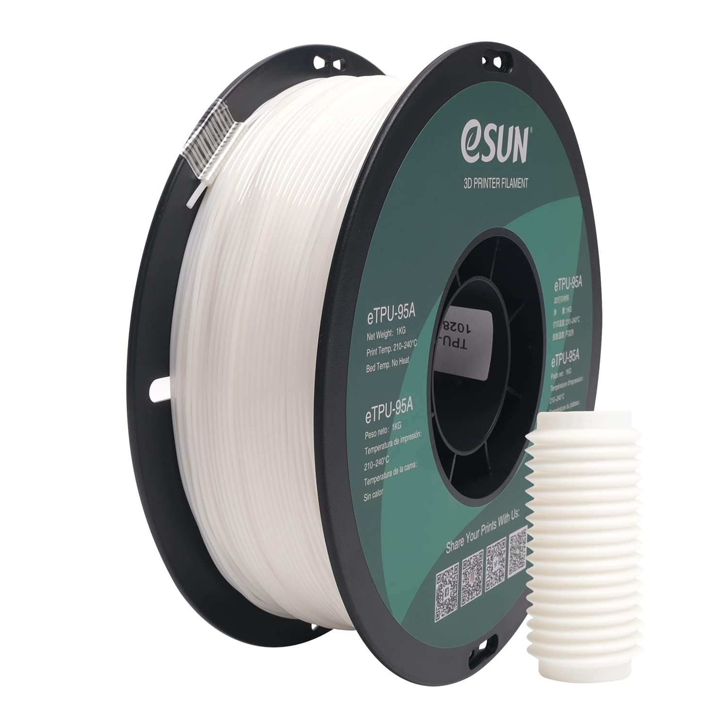 eSUN TPU-95A Filament 1.75mm, Flexible 3D Printer Filament TPU, Dimensional Accuracy +/- 0.05mm, 1KG Spool (2.2 LBS) 3D Printing Filament for 3D Printers, White