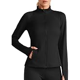 PINSPARK Workout Jackets for Women Zip Up Athletic Clothes with 4 Pockets | Raglan Long Sleeves, Zipper Garage, Thumb Holes, Hip Length, Slightly Slim Fit, Wrinkle Resistant, Shape Retention