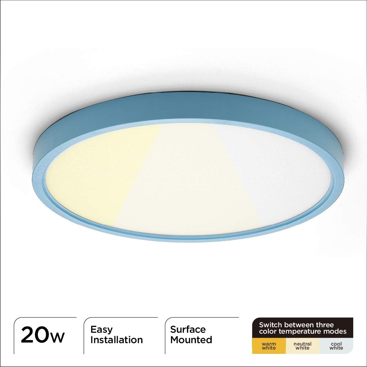 TALOYA Flush Mount 12 Inch Ceiling Light (Milk White Shell), 20W Surface Mount LED Light Fixture for Bedroom Kitchen, 3 Color Temperatures in One（3000k/4000k/6500k), 0.94 Inch Thickness Round - - 
