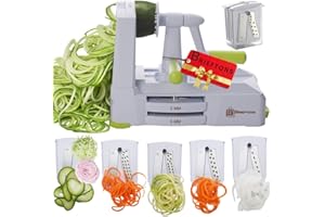 Brieftons 5-Blade Vegetable Spiralizer: Strongest-Heaviest Spiral Slicer, Best Veggie Pasta Spaghetti Maker for Low Carb/Pale
