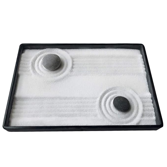ICNBUYS Mini-Zen-Garten-Schreibtisch mit Gratis-Rechen, Bambus-Stift, Push-Sandstift, Zen-Garten-Zeichnung, Gilde und ausgewä