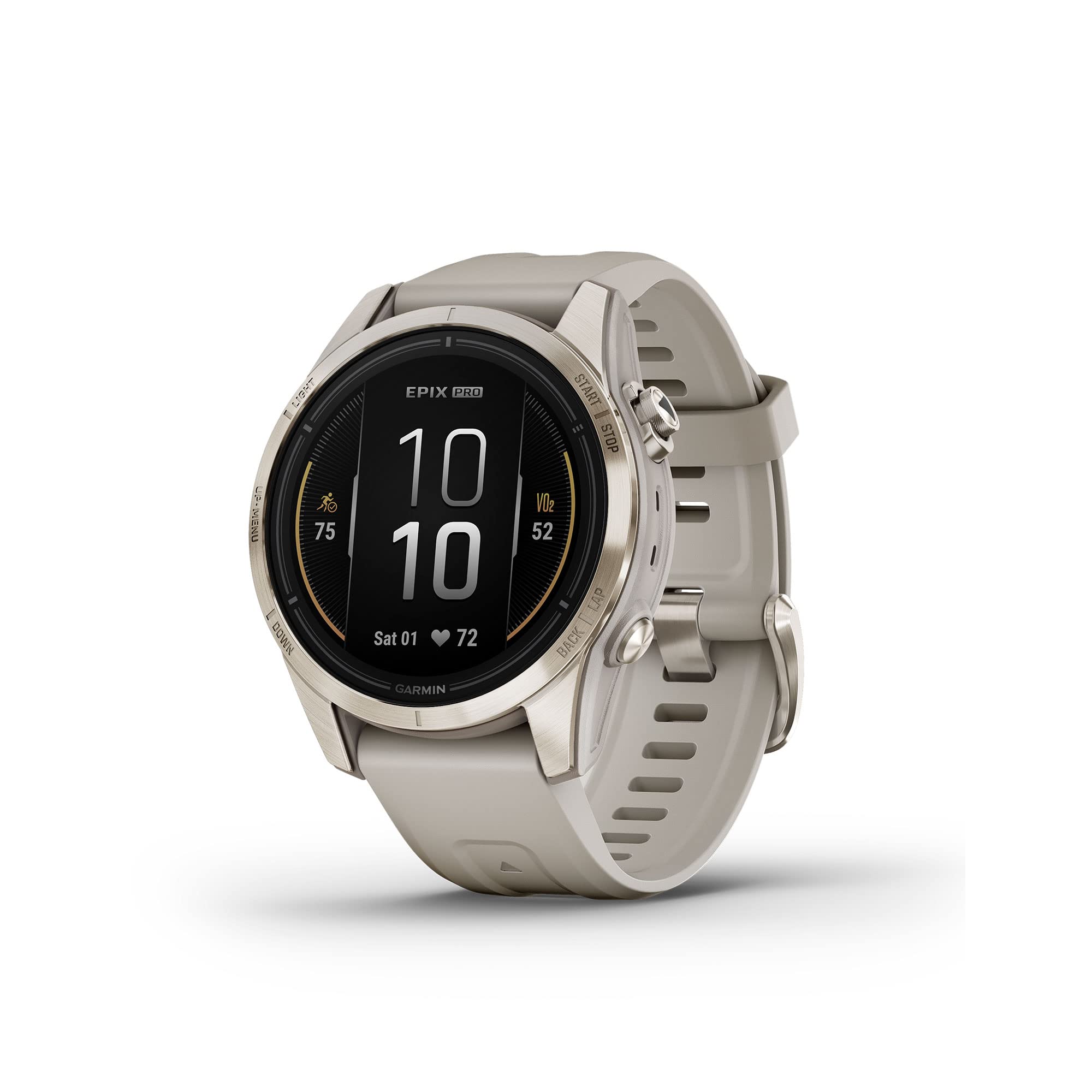 Garmin epix Pro (Gen 2) Sapphire Edition, 42mm, High Performance Smartwatch, Advanced Training Technology, Built-in Flashlight, Light Sand Image