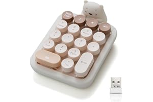 Cute Wireless Numeric Keypad with Silicone Bear, Colorful Round Keycaps, 2.4G USB Wireless Connection, Portable Financial Acc