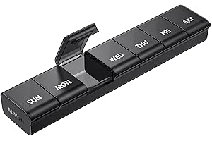 AUVON Black Weekly Pill Organizer with Upgraded Open Design, Travel Pill Box 7 Day for Privacy Protection, BPA-Free Portable 