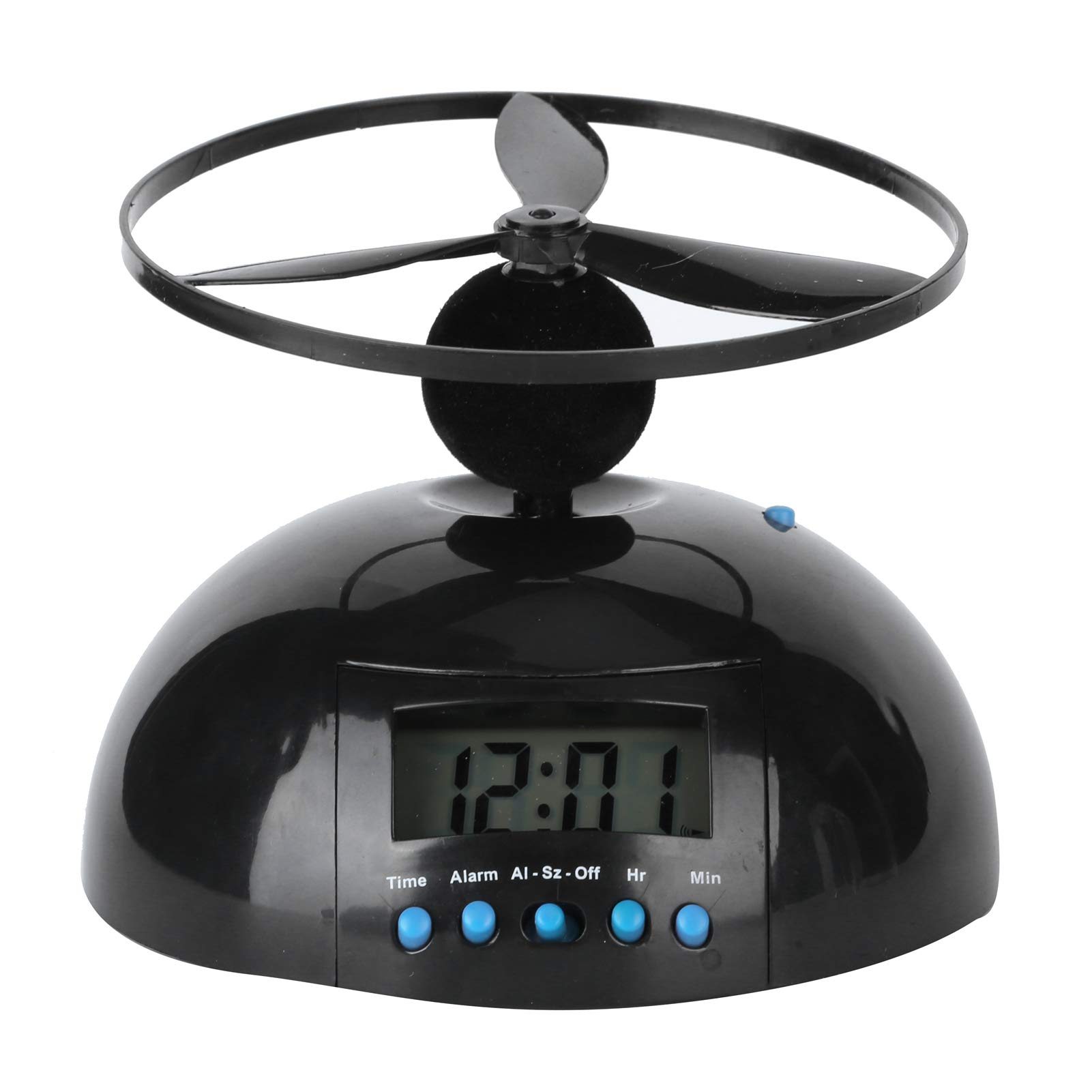 Natudeco Desktop Alarm Clock Flying Clock Mini Round Propeller Alarm Clock LCD Display Digital Clock Run Away Rolling Helicopter Novelty Bell for Wake Up Heavy Sleepers