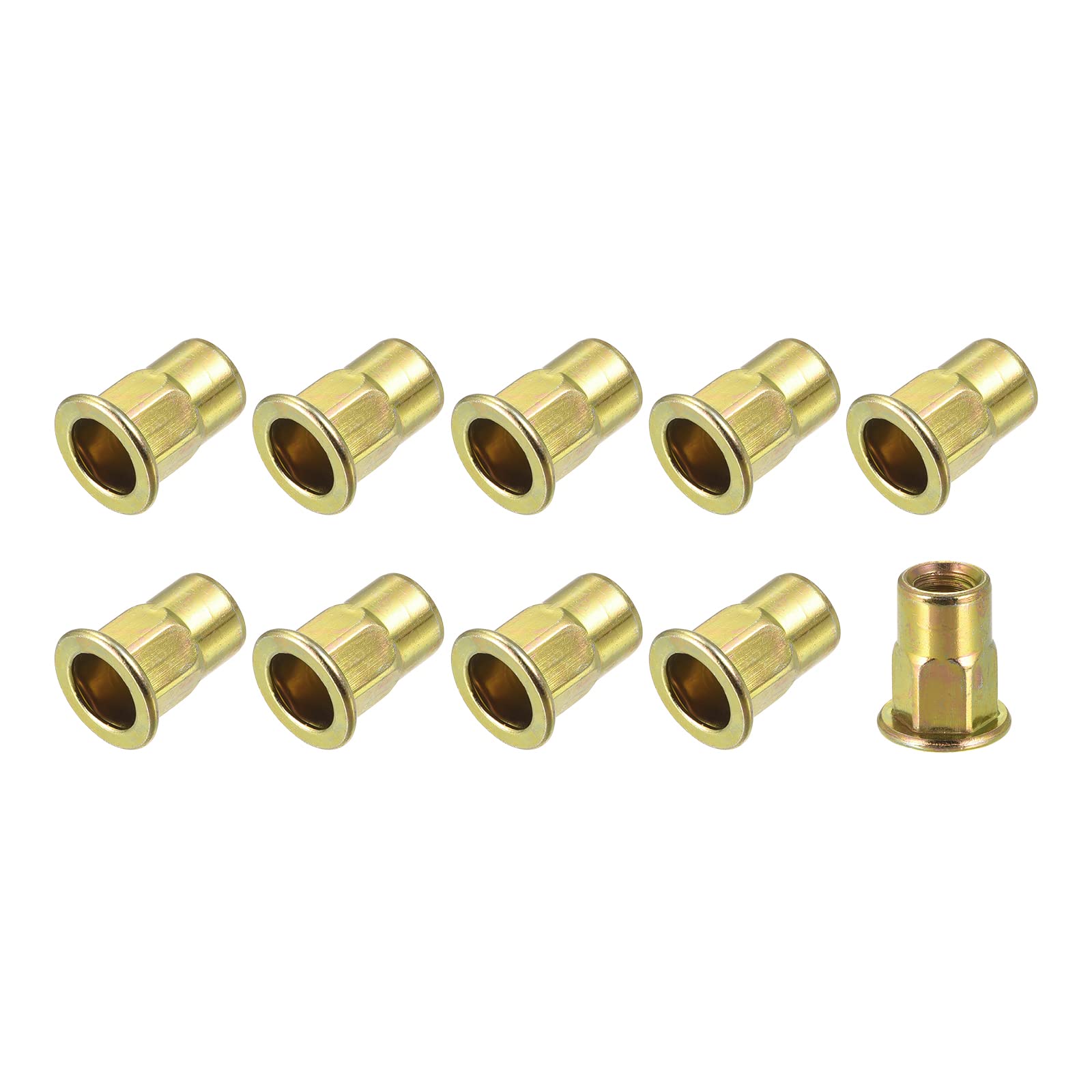 METALLIXITY Rivet Nuts (M6) 30Pcs, Carbon Steel Half Hex Threaded Insert Nuts - for Furniture Mechanical Fasteners, Gold Tone