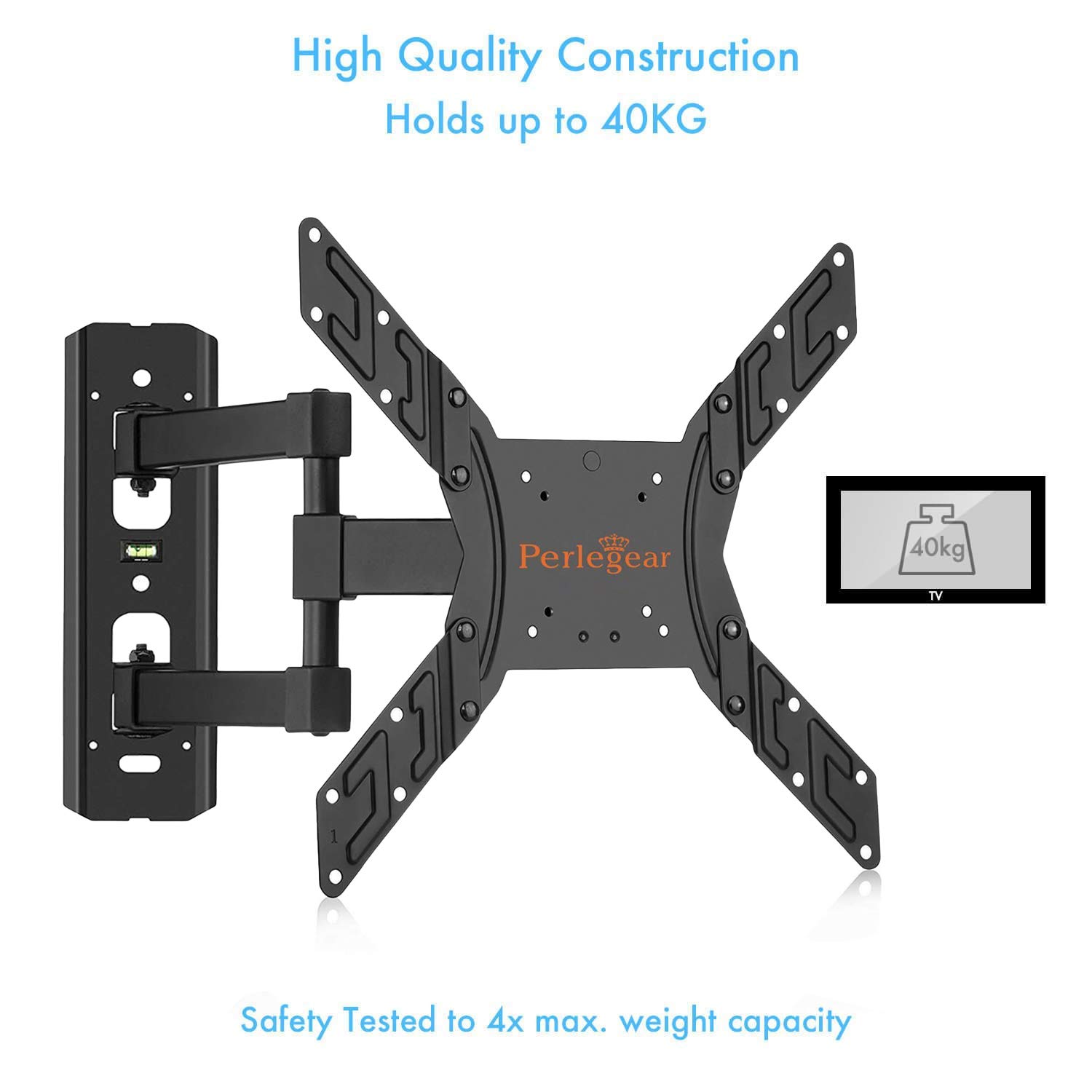 Perlegear TV Wall Mount Bracket - Extends 16” & Swivels - TV Mount fits 23”-55” TVs, Holds up to 66lbs, Slim Appearance - Bonus 10ft HDMI Cable, Concrete Anchors Plus More