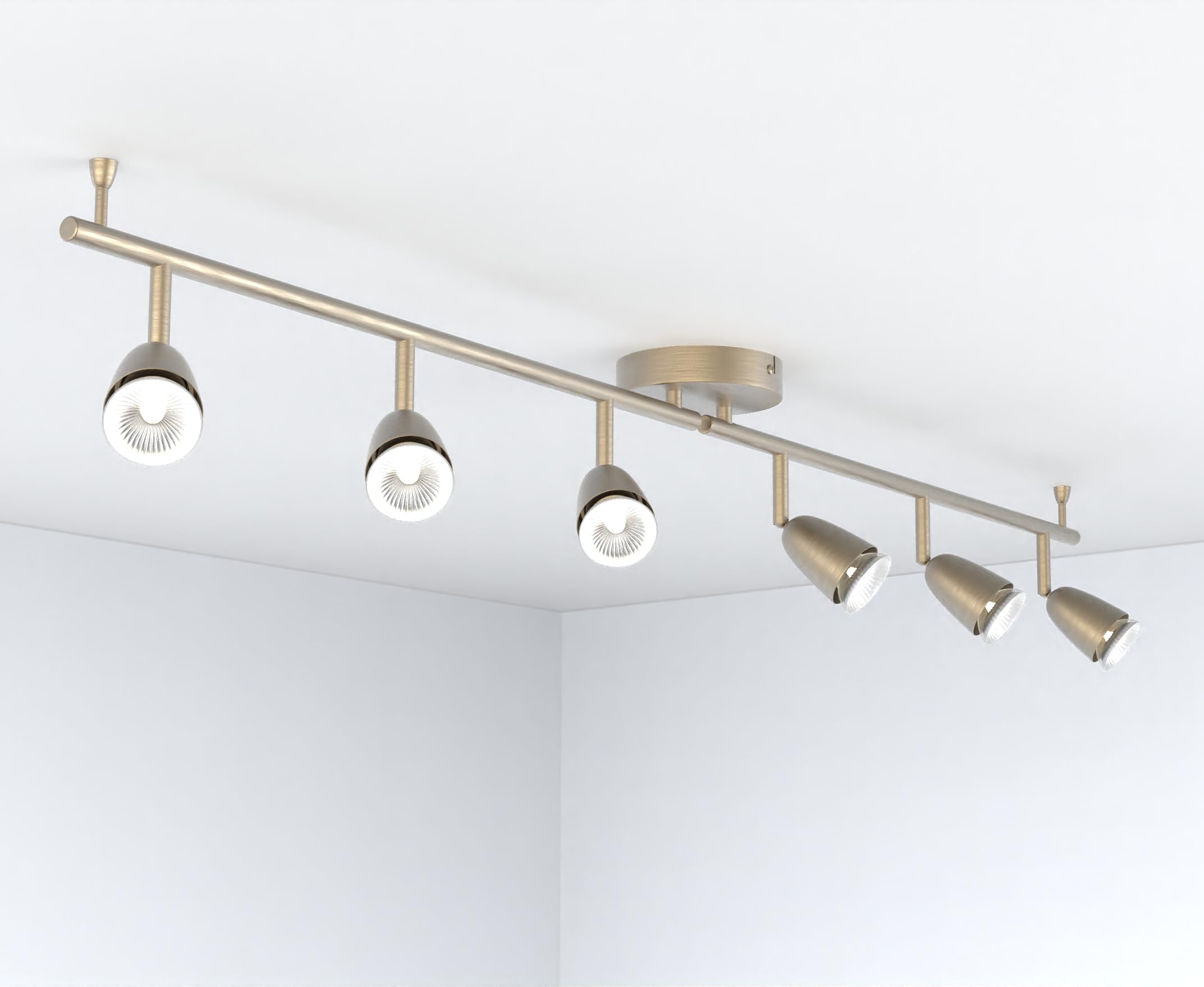 National Lighting Led Celing Lights Rotatable, 6 Way Ceiling Spolights, Antique Brass Finish, for Living Room, Kitchen, Bedroom, GU10 Led Compatible