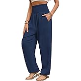 QIANXIZHAN Women's Harem Pants, Hippie Boho Pants High Waist Flowy Yoga Pants with Pockets