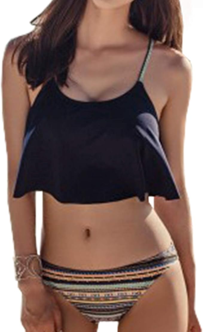 Amazon クローブキューブ 水着 ビキニ レディース フリル セクシー 黒 ワイヤー 入り 2点セット ビキニ セパレーツ 通販