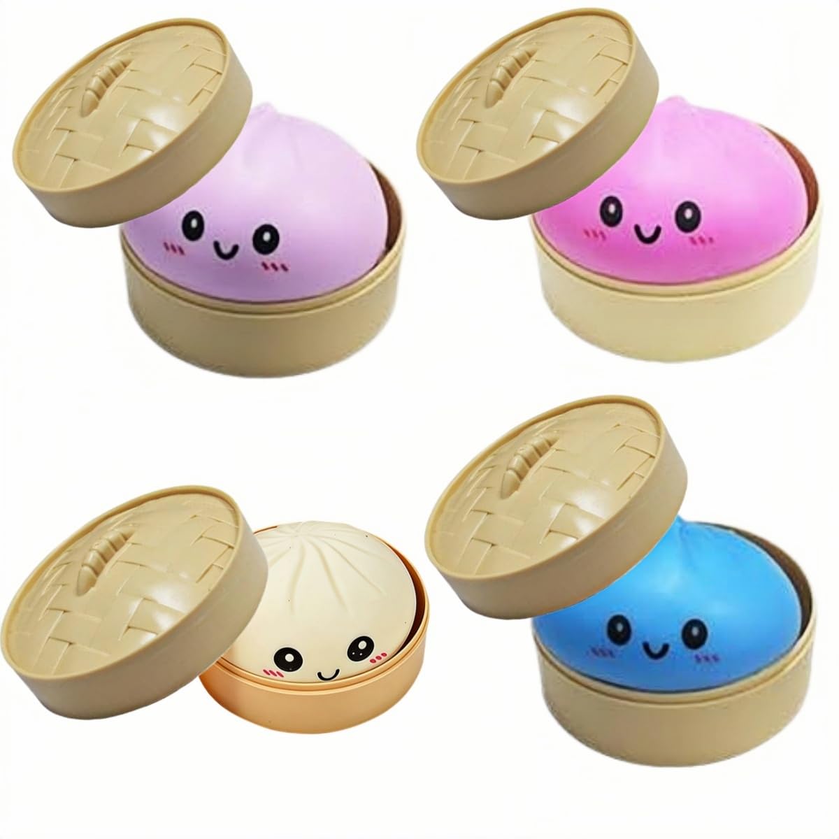 Dumpling Squishies Toy Mystery Squishy Dumpling Box Colorful Dumplings Stress Balls Fidget Toys Easter Basket Stuffers Squeeze Dough Ball (4pc-Set A)