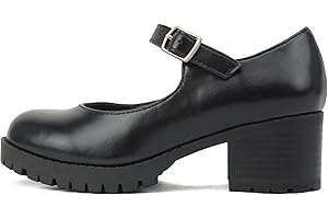 Soda Boxer-2 Kids/Children/Girls Lug Sole Block Heel Mary Jane with Adjustable Strap