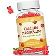Calcium Gummies with Magnesium, Zinc, Vitamin D3 & B12, Calcium Supplements for Women Men, Support Bone, Muscle and Immunity, 60 Vegan Raspberry Flavor Gummies