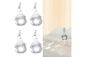 DTESL 4 Clear Crystal Balls With Rust-proof Stainless Steel Clips, Total Weight 12.3 oz Heavy Duty Decorative Curtain Weight, Used To Hold Curtains Shower Curtains Garden Flags Tablecloths, etc (4pcs)