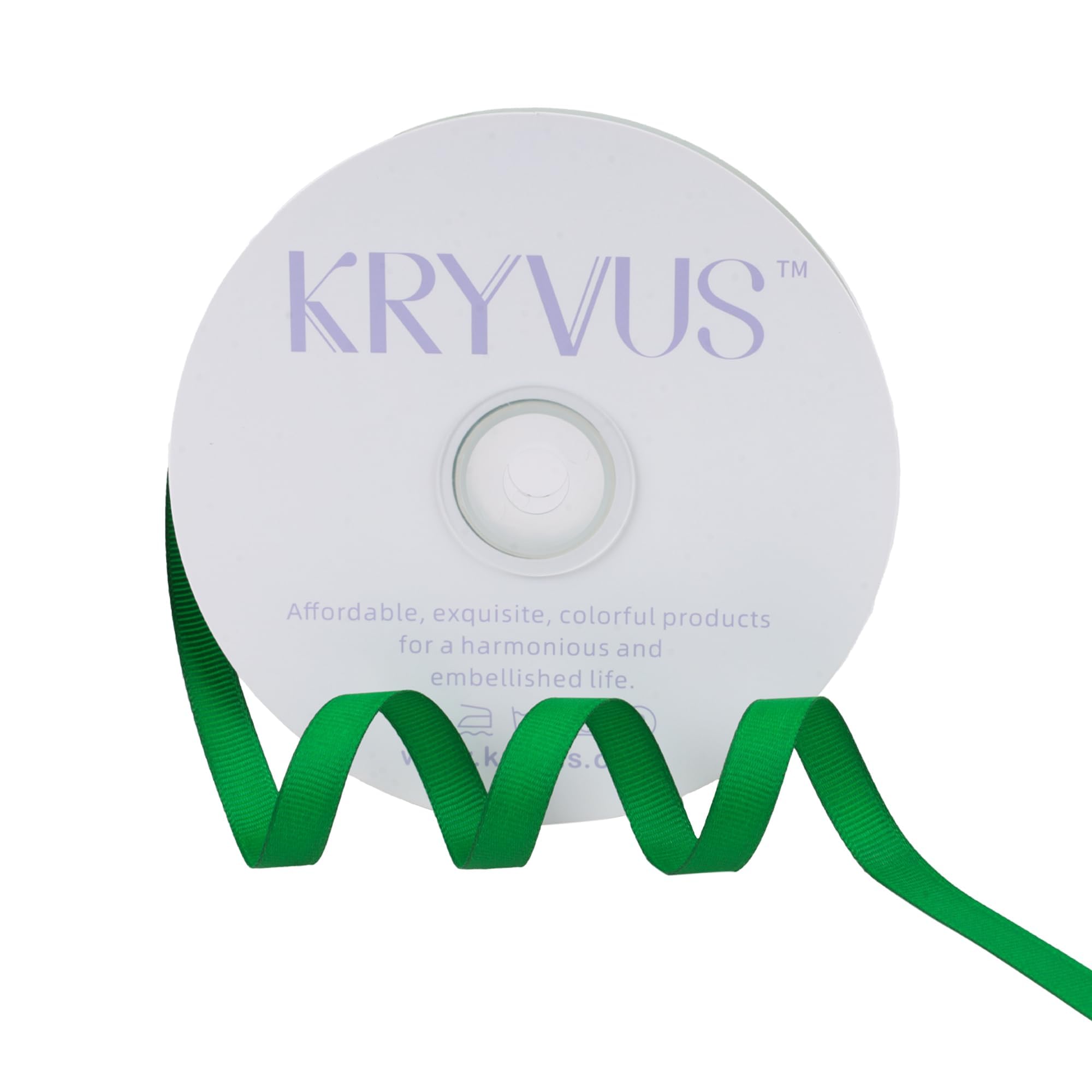 Kryvus Green Ribbon, Emerald Green Grosgrain Ribbon 10mm x Continuous 45 Metres, Emerald Grosgrain Ribbons for Crafts, Gift Wrapping, Hair Accessories, Wedding Decor, Sewing, Bow Making