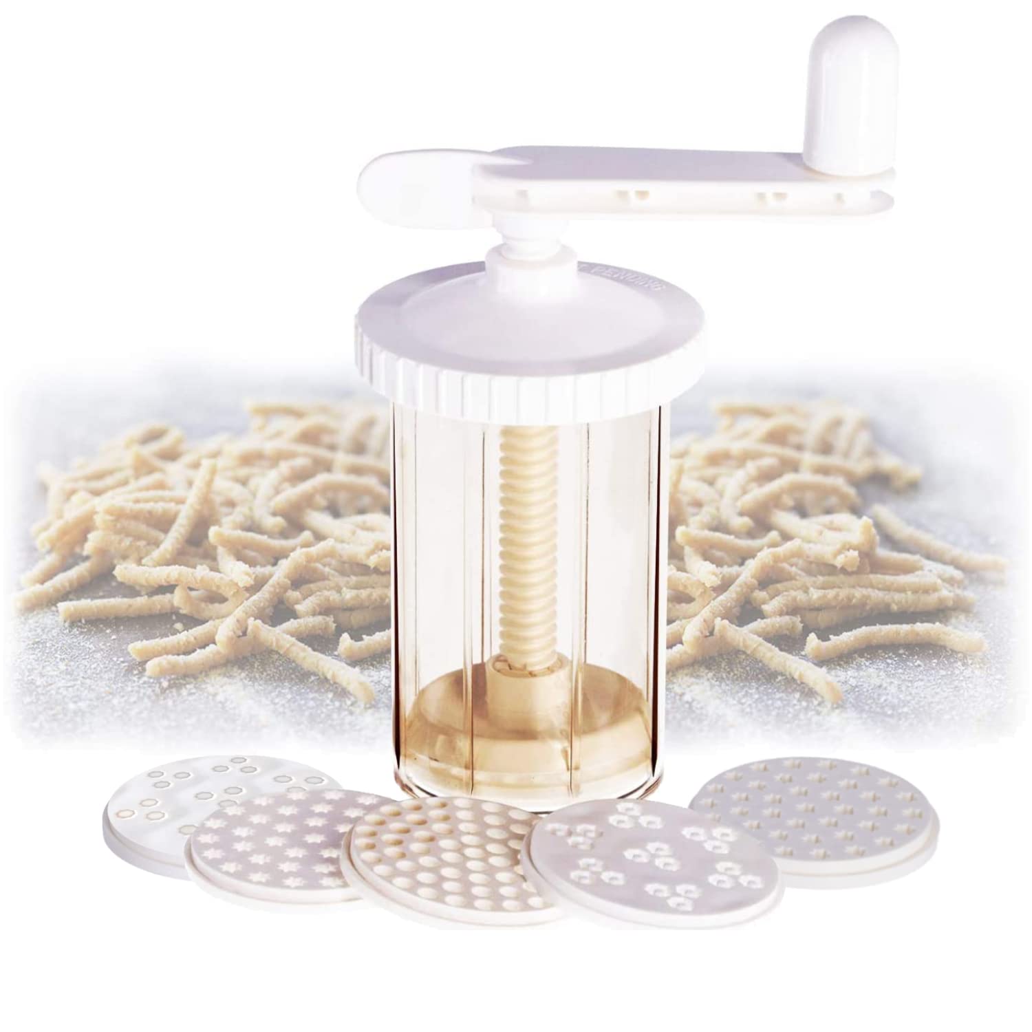 Press for Fresh Pasta Passatelli with 6 Plastic Dies for Passatelli, Bucatini, Bigoli, Homemade Fresh Pasta