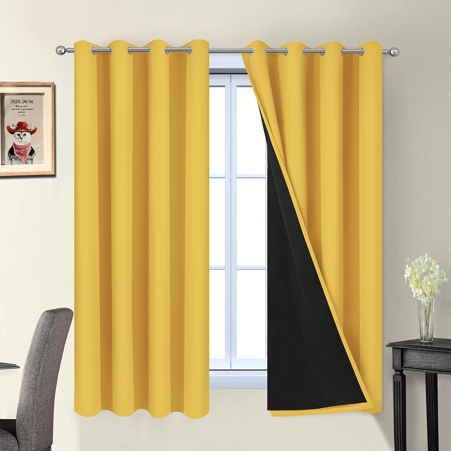 Yakamok Thermal Insulated 100% Blackout Curtains for Bedroom, Double