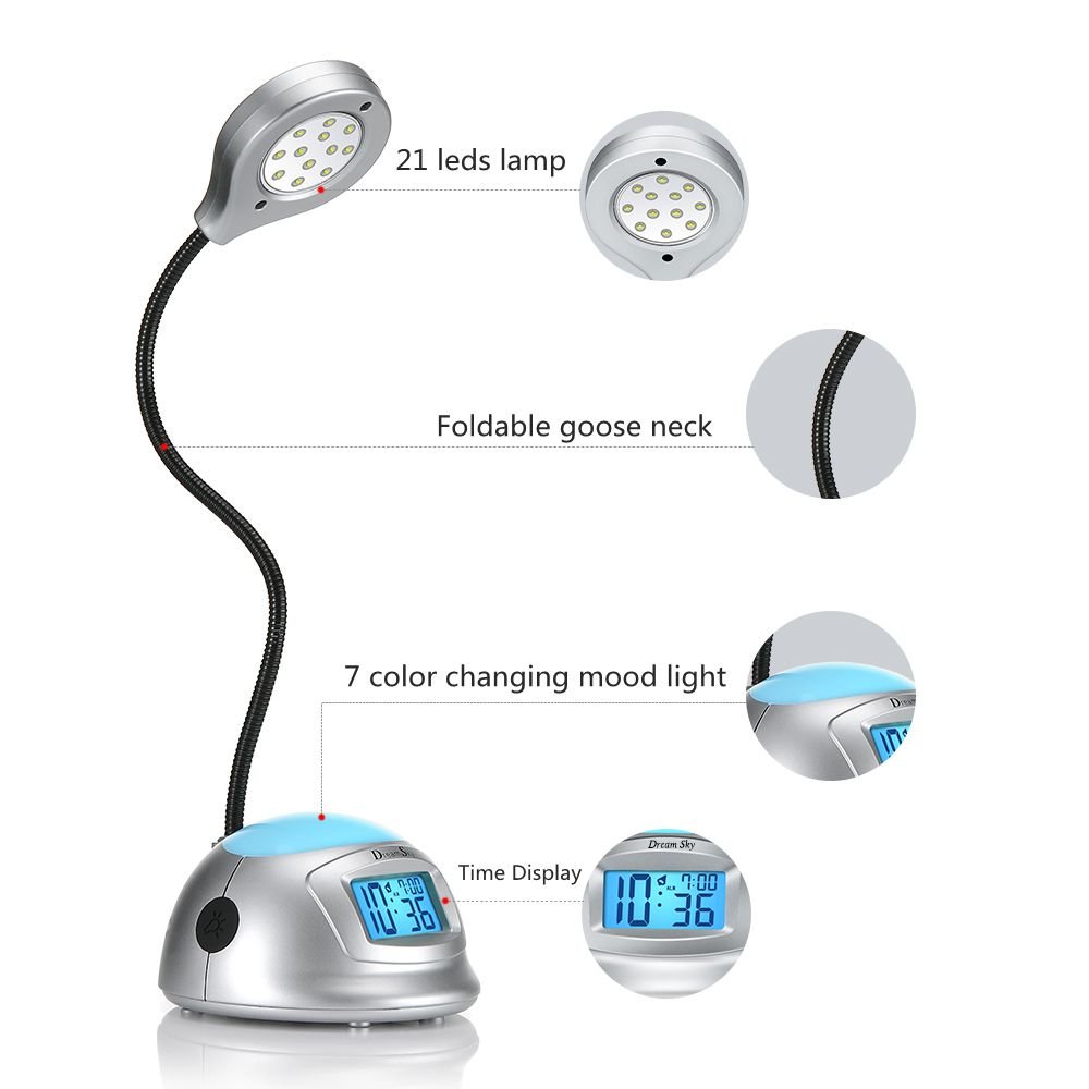 DreamSky Alarm Clock With Desk Lamp ,7 Color Changing Mood Light , USB