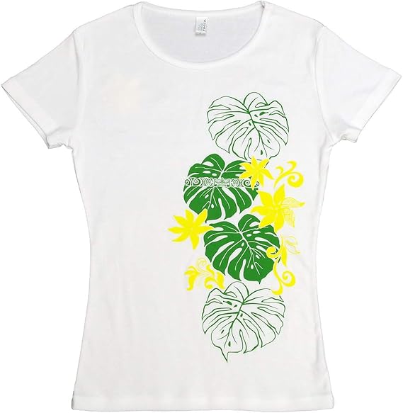 Amazon ムームーママ Muumuumama 半袖 フライス Tシャツ タヒチアンモンステラ柄 白 緑 黄色 Tシャツ カットソー 通販